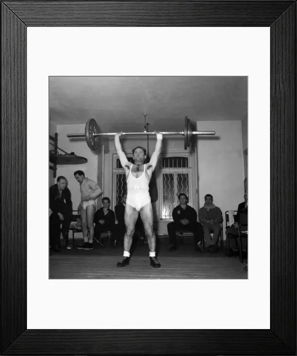 Framed Print : Ben Helfgatt weight lifter. March 1953 D1324 Framed Print : Ben Helfgatt weight lifter. March 1953 D1324