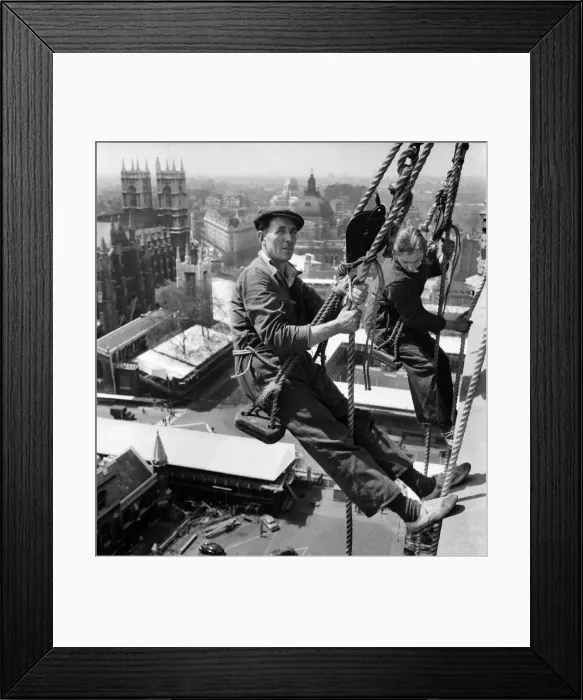 Framed Print : Workmen seen here Cleaning the face of Big Ben. May 1953 D2335 Framed Print : Workmen seen here Cleaning the face of Big Ben. May 1953 D2335