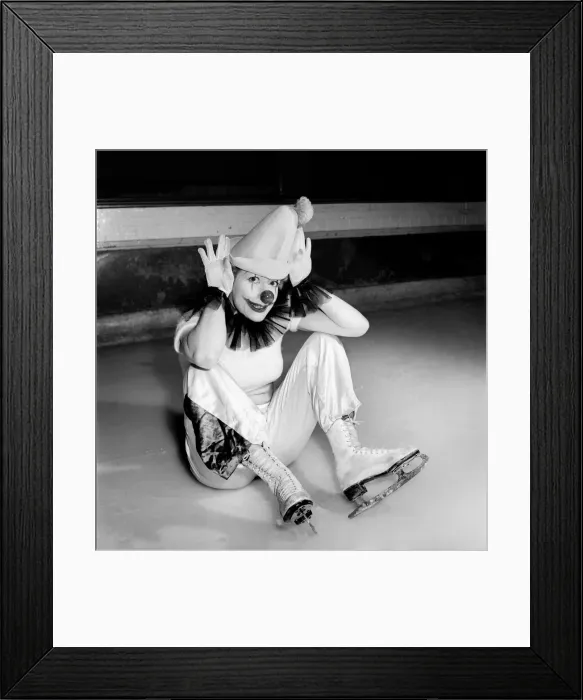 Framed Print : An Ice Skating female Clown performing. January 1953 D597-002 Framed Print : An Ice Skating female Clown performing. January 1953 D597-002