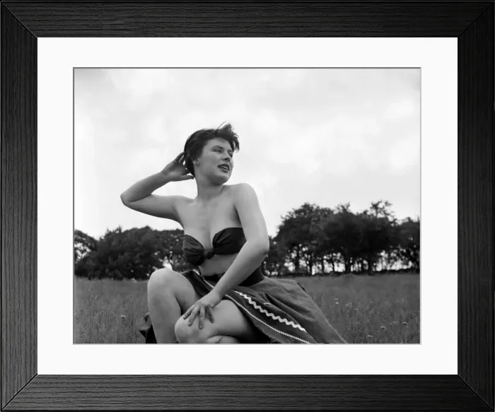 Framed Print : Children Humour - Boy Scout Ronald Shepherd with sun bathing beauty queen Jacqueline