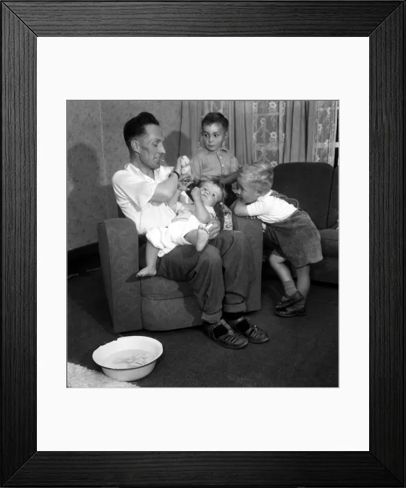 Framed Print : The Sunday Pictorial School for Fathers, where the training includes changing Nappies Framed Print : The Sunday Pictorial School for Fathers, where the training includes changing Nappies