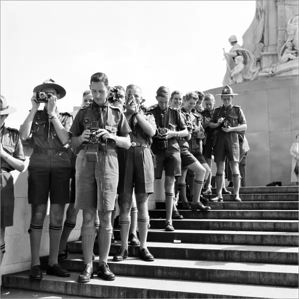 Coronation 1953. Australian Queen Scouts seen outside Buckingham palce with their Cameras