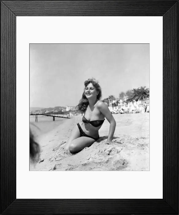 Framed Print : Cannas Film Festival. Holiday Maker Simone Gervais seen here on the beach at Cannes Framed Print : Cannas Film Festival. Holiday Maker Simone Gervais seen here on the beach at Cannes