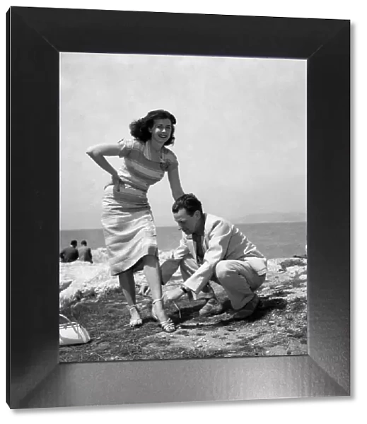 Cannes Film Festival 1953. Actress Elsy Albiin seen here on the beach at Cannes