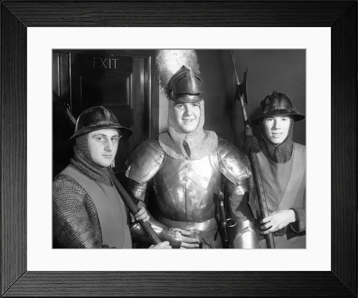 Framed Print : Three men from the R. A. P. C. at Fenham, who took part in a pageant as a knight Framed Print : Three men from the R. A. P. C. at Fenham, who took part in a pageant as a knight