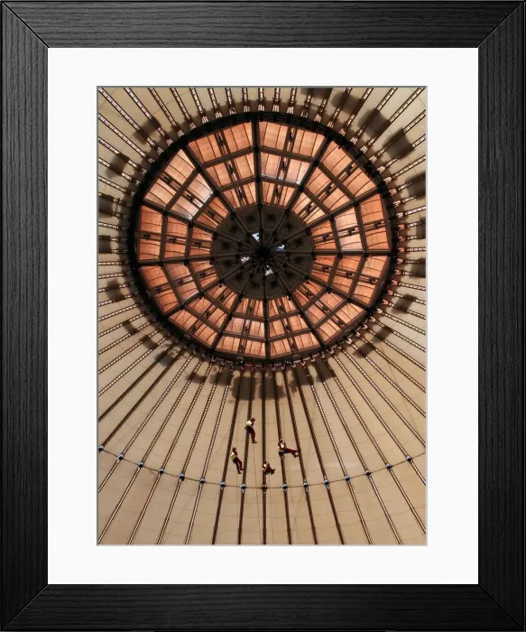 Framed Print : Four abseilers create an impressive spectacle as they descend the 150ft from the centre Framed Print : Four abseilers create an impressive spectacle as they descend the 150ft from the centre