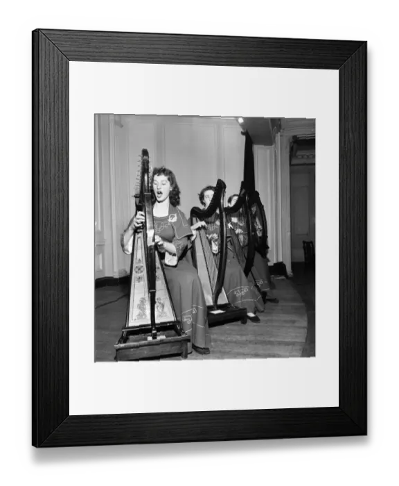 Framed Print : Women Harp Players. February 1953 D630-001 Framed Print : Women Harp Players. February 1953 D630-001