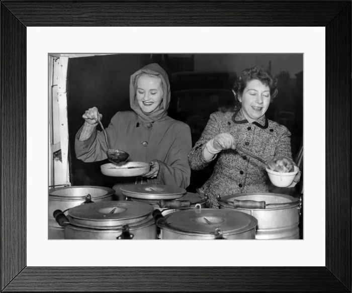 Framed Print : The Soup Kitchen Women from the WRVS seen here serving hot food