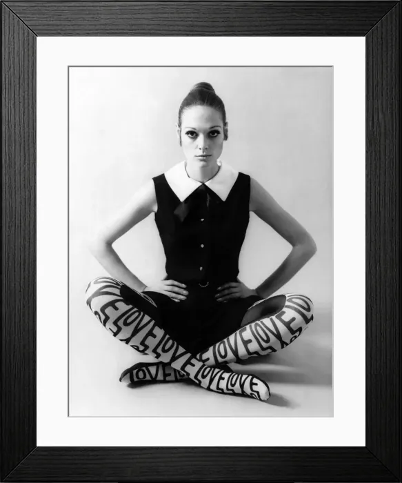 Framed Print : Love Stockings from McCallum boutique, New York. Black crepe culotte dress