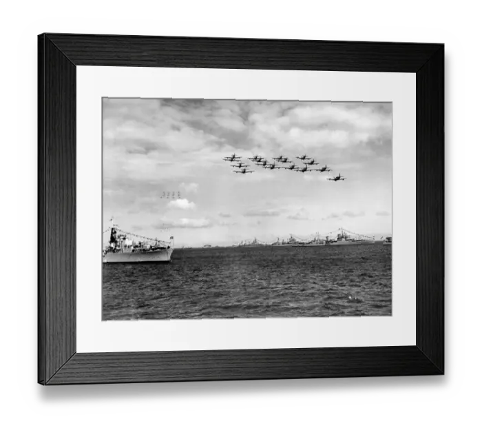 Framed Print : Royal Navy Fairey Firefly aircraft passing over the fleet during the fly past at Spithead