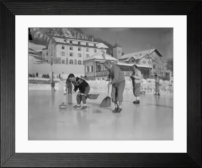 Framed Print : Gordon Richards, jockey, competing in Curling Championships at St. Moritz, Switzerland Framed Print : Gordon Richards, jockey, competing in Curling Championships at St. Moritz, Switzerland