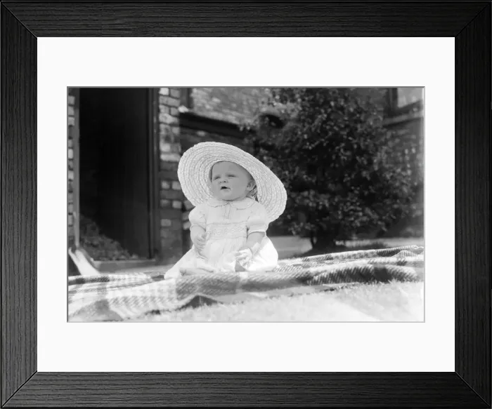 Framed Print : Child Baby with large straw hat DM 14 / 6 / 1950 024591 / 2 Framed Print : Child Baby with large straw hat DM 14 / 6 / 1950 024591 / 2