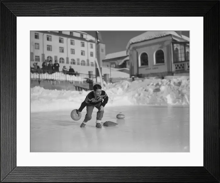 Framed Print : Gordon Richards competes in Curling Championship at St. Moritz. 022376 / 2 Framed Print : Gordon Richards competes in Curling Championship at St. Moritz. 022376 / 2