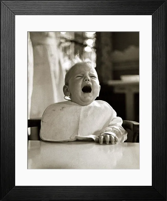 Framed Print : Crying baby with mouth open 1947 Framed Print : Crying baby with mouth open 1947