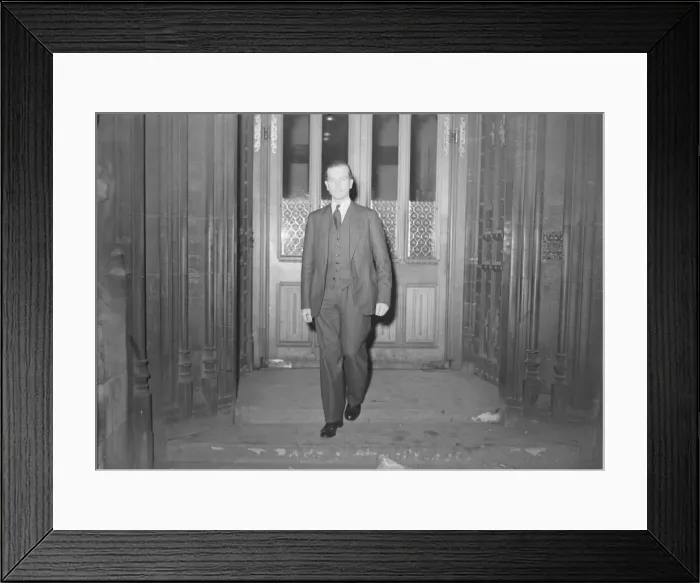 Framed Print : Major John Freeman Under Secretary of State for War leaving Houses of Parliament after