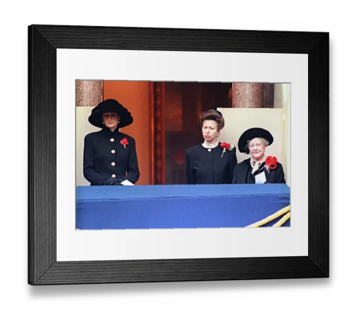 Framed Print : Princess Diana and Princess Anne with Queen Mother on the balcony during Remembrance Framed Print : Princess Diana and Princess Anne with Queen Mother on the balcony during Remembrance