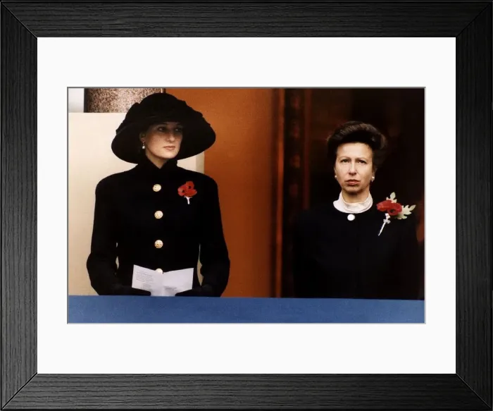  : Princess Diana and Princess Anne standing on the balcony during Remembrance Sunday