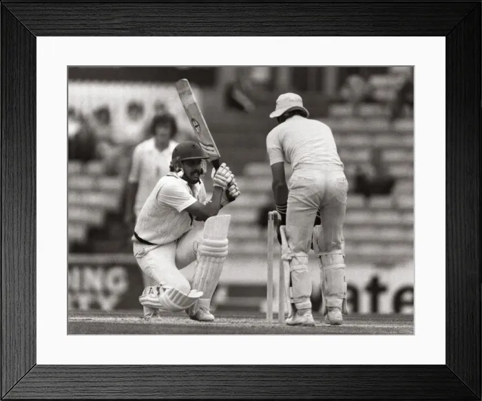 Framed Print : Indian cricketer Kapil Dev - July 1982 batting against England at the Oval Framed Print : Indian cricketer Kapil Dev - July 1982 batting against England at the Oval