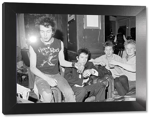 Sex Pistols punk rock band seen here in a London Pub Circa 1976 Left is Sid
