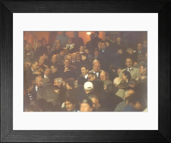 Framed Print : Prime Minister Tony Blair sitting amongst the crowd at St James Park