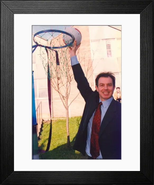 Framed Print : Prime Minister Tony Blair tries his hand at Netball Framed Print : Prime Minister Tony Blair tries his hand at Netball