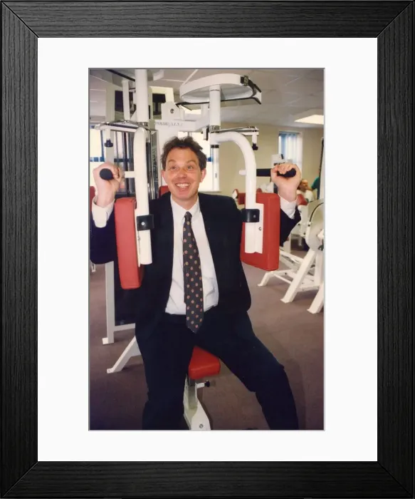 Framed Print : Prime Minister Tony Blair using the gym equipment at the opening of the West Benwell Framed Print : Prime Minister Tony Blair using the gym equipment at the opening of the West Benwell
