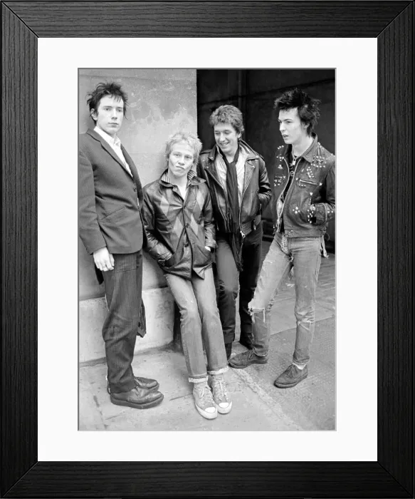 Framed Print : Sex Pistols punk rock band seen here in a London Circa 1st May 1977 Left is Framed Print : Sex Pistols punk rock band seen here in a London Circa 1st May 1977 Left is