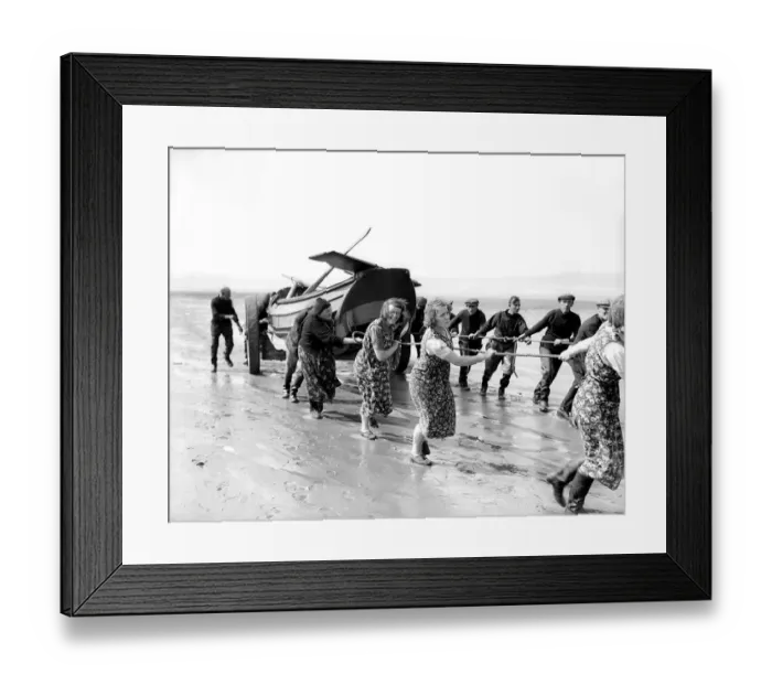 Framed Print : Fisherwomen of New Biggin, England hauling their boat ashore Women fulfilling Mens Framed Print : Fisherwomen of New Biggin, England hauling their boat ashore Women fulfilling Mens