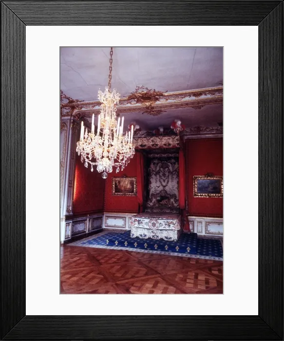 Framed Print : France Paris The Queens bed chamber in the Palace of Versailles Crystal chandelier