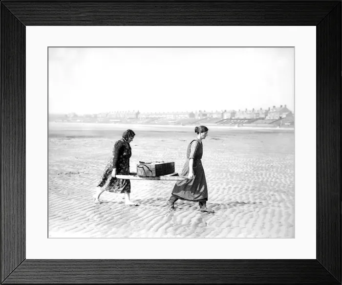 Framed Print : Fisherwomen of New Biggin England carrying their catch Women fulfilling Mens work Framed Print : Fisherwomen of New Biggin England carrying their catch Women fulfilling Mens work