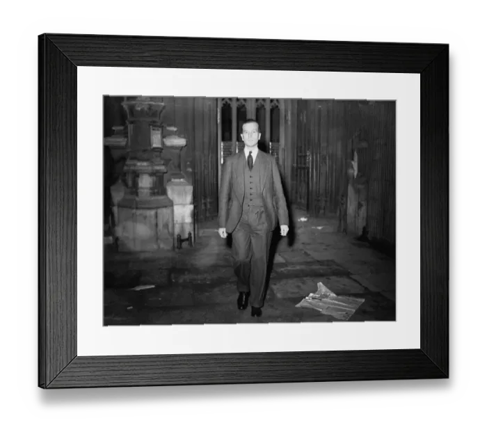 Framed Print : Major John Freeman Under Secretary of State for War leaving Houses of Parliament after Framed Print : Major John Freeman Under Secretary of State for War leaving Houses of Parliament after