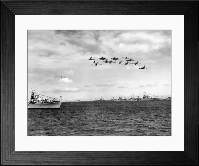 Framed Print : Royal Navy Fairey Firefly aircraft passing over the fleet during the fly past at Spithead