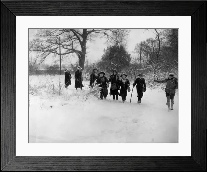 Framed Print : Group of Scouts trekking through the snow, through the trees Framed Print : Group of Scouts trekking through the snow, through the trees