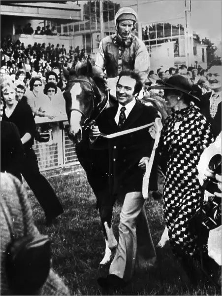 The Minstrel being lead in at the Irish Derby with Lester Piggott up, Curragh Racecourse