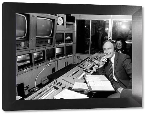 Barry Davies BBC sports commentator in one of the BBC mobile scanning units