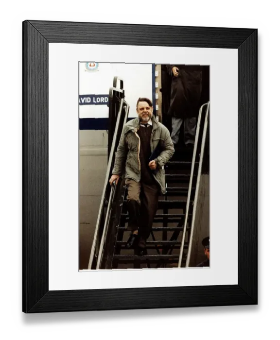 Framed Print : Terry Waite former Beirut hostage arrives home descending aircraft steps November 1991