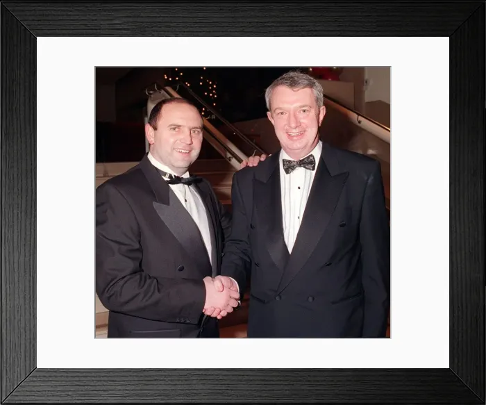 Framed Print : Bobby Williamson Kilmarnock manager December 1998 shakes hands with boxing promoter Tommy Framed Print : Bobby Williamson Kilmarnock manager December 1998 shakes hands with boxing promoter Tommy