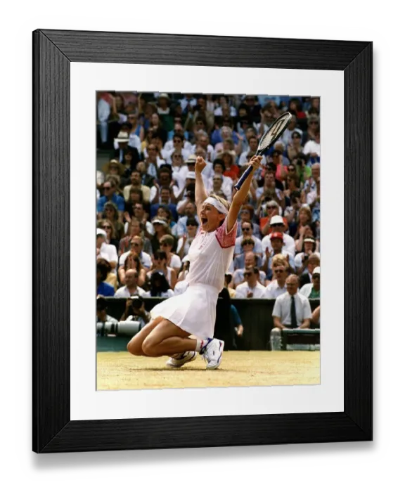 Framed Print : Jana Novotna tennis player celebrates after beating Martina Navratilova in the semi-final Framed Print : Jana Novotna tennis player celebrates after beating Martina Navratilova in the semi-final
