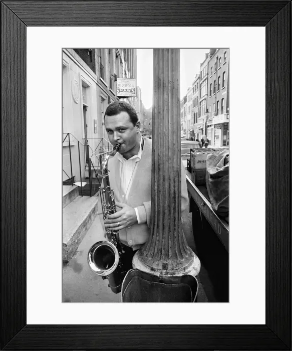 Framed Print : Jazz performer Stan Getz at Ronnie Scotts jazz club. Master tenor saxophonist