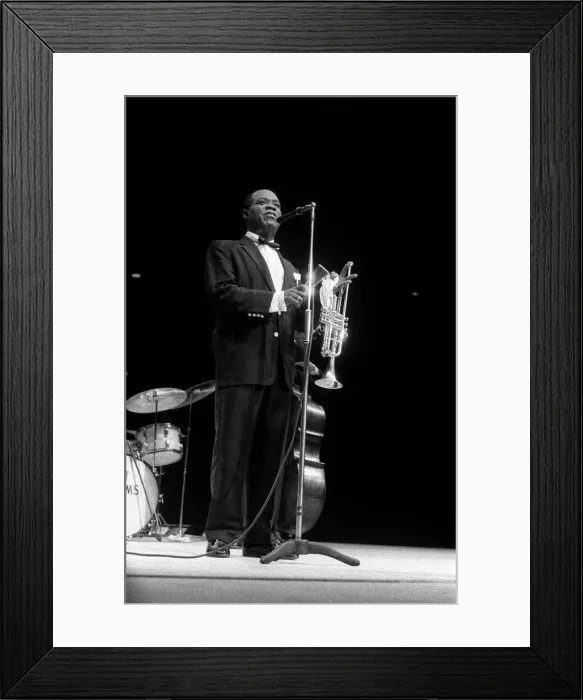 Framed Print : Louis Armstrong Jazz Musician - May 1956 during his first concert in Great Britain Framed Print : Louis Armstrong Jazz Musician - May 1956 during his first concert in Great Britain