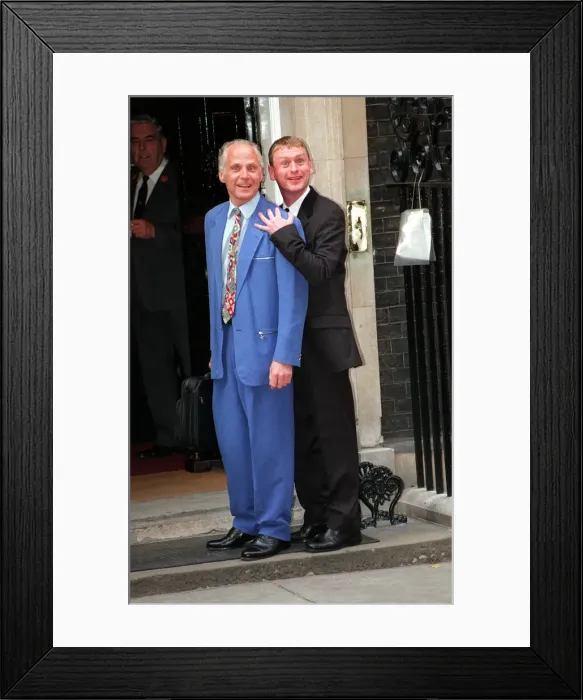 Framed Print : MIchael Cashman and friend John Cottingham July 1997 arrive for Downing Street party Framed Print : MIchael Cashman and friend John Cottingham July 1997 arrive for Downing Street party