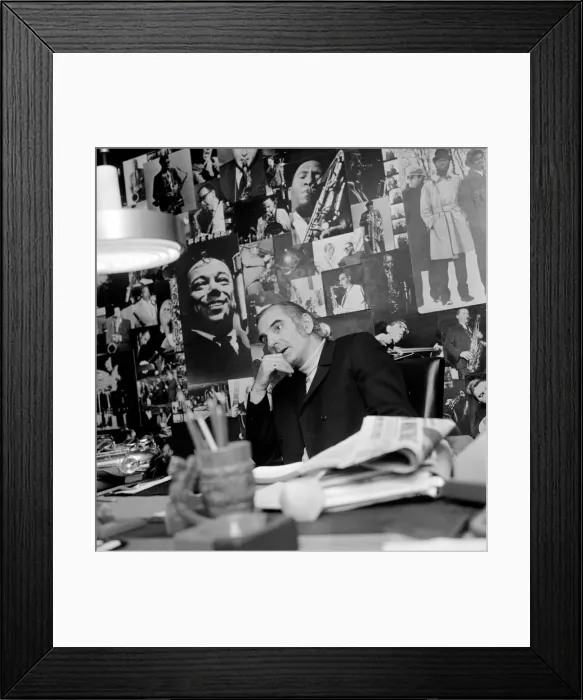 Framed Print : Jazz performer and legendary club owner Ronnie Scott in his office in London Framed Print : Jazz performer and legendary club owner Ronnie Scott in his office in London