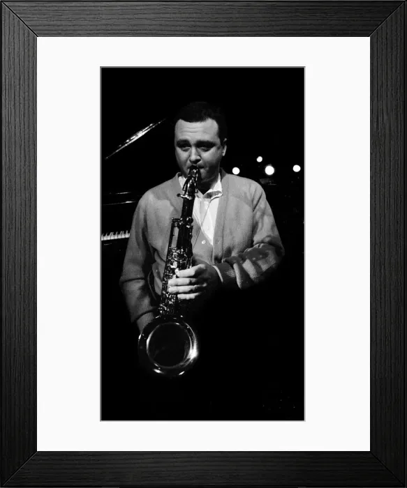 Framed Print : Jazz performer Stan Getz at Ronnie Scotts jazz club. Master tenor saxophonist