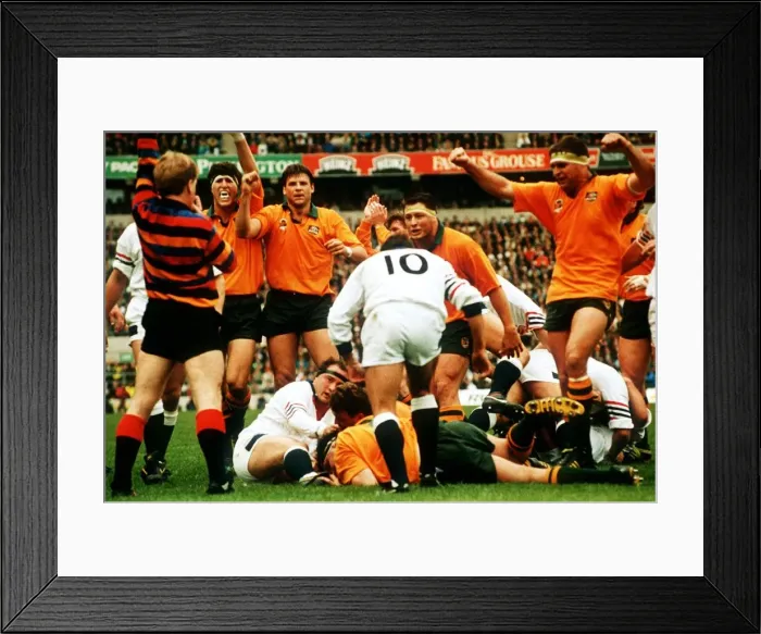 Framed Print : England v New Zealand Rugby Union World Cup 1991 the Australians score a try in Framed Print : England v New Zealand Rugby Union World Cup 1991 the Australians score a try in