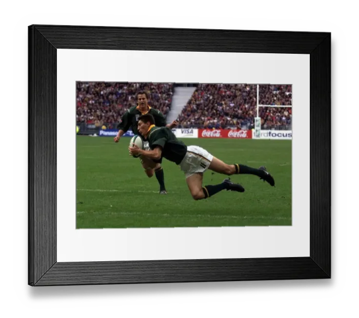 Framed Print : Pieter Rossouw Rugby Union Player of South Africa Oct 1999 scores a try against Framed Print : Pieter Rossouw Rugby Union Player of South Africa Oct 1999 scores a try against
