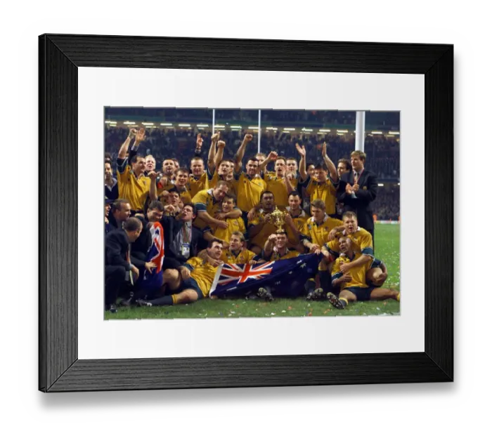 Framed Print : The victorious Australian team after their win November 1999 in the Rugby Union Framed Print : The victorious Australian team after their win November 1999 in the Rugby Union