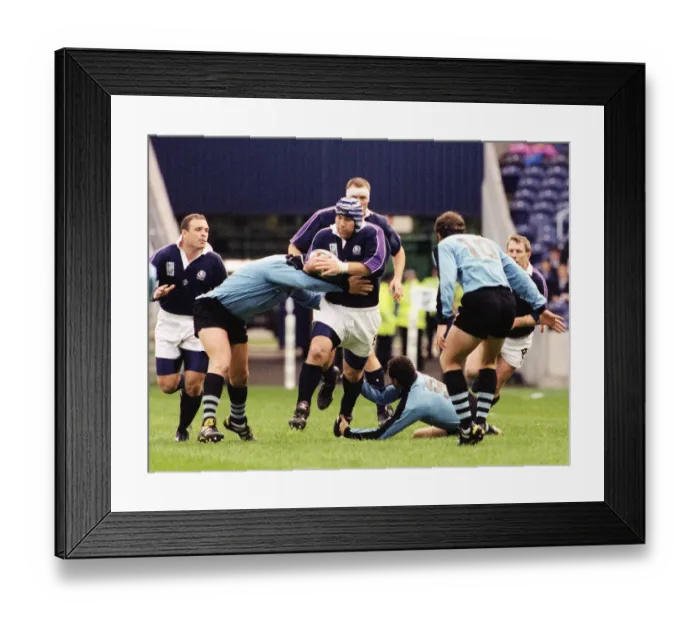 Framed Print : Gordon Simpson has ball for Scotland October 1999 in rugby world cup match against Framed Print : Gordon Simpson has ball for Scotland October 1999 in rugby world cup match against