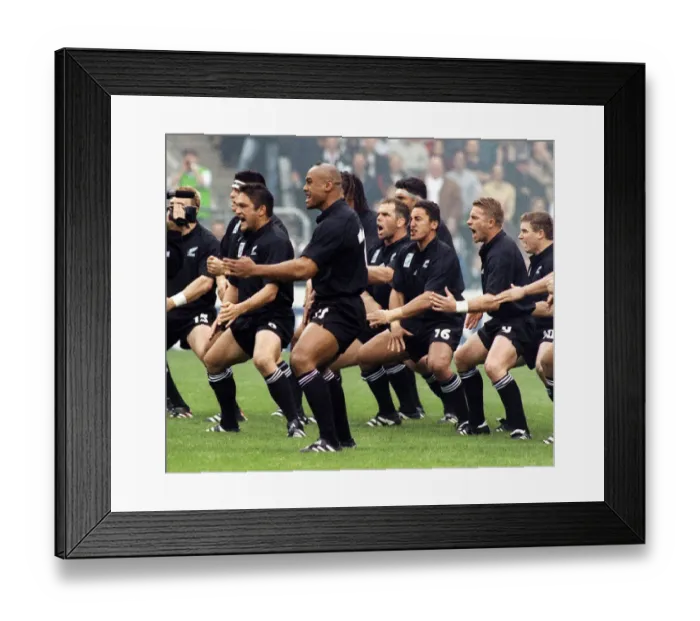 Framed Print : Jonah Lomu of New Zealand leads the Haka Oct 1999 prior to their match against Framed Print : Jonah Lomu of New Zealand leads the Haka Oct 1999 prior to their match against