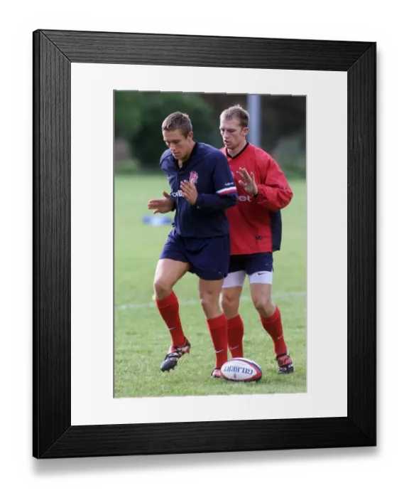 Framed Print : Jonny Wilkinson and Matt Dawson England training oct 1999 during Rugby Union World Framed Print : Jonny Wilkinson and Matt Dawson England training oct 1999 during Rugby Union World