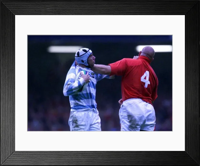 Framed Print : Craig Quinell and Lucas Ostiglia come to blows in October 1999 during the Wales v Framed Print : Craig Quinell and Lucas Ostiglia come to blows in October 1999 during the Wales v